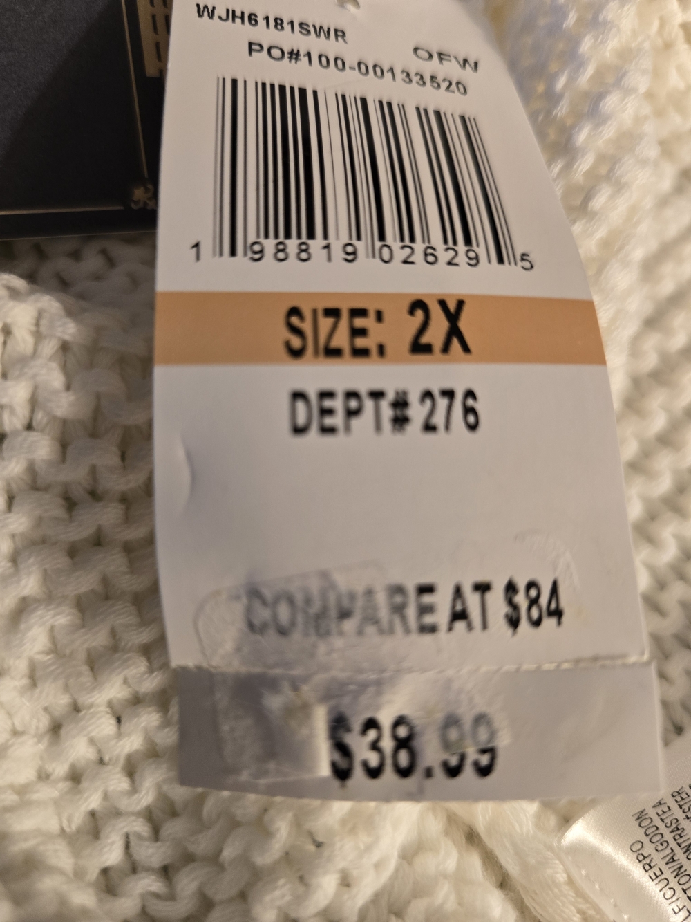 Democracy White V-Neck Crochet Sleeve Sweater 2X NWT - Picture 6 of 6